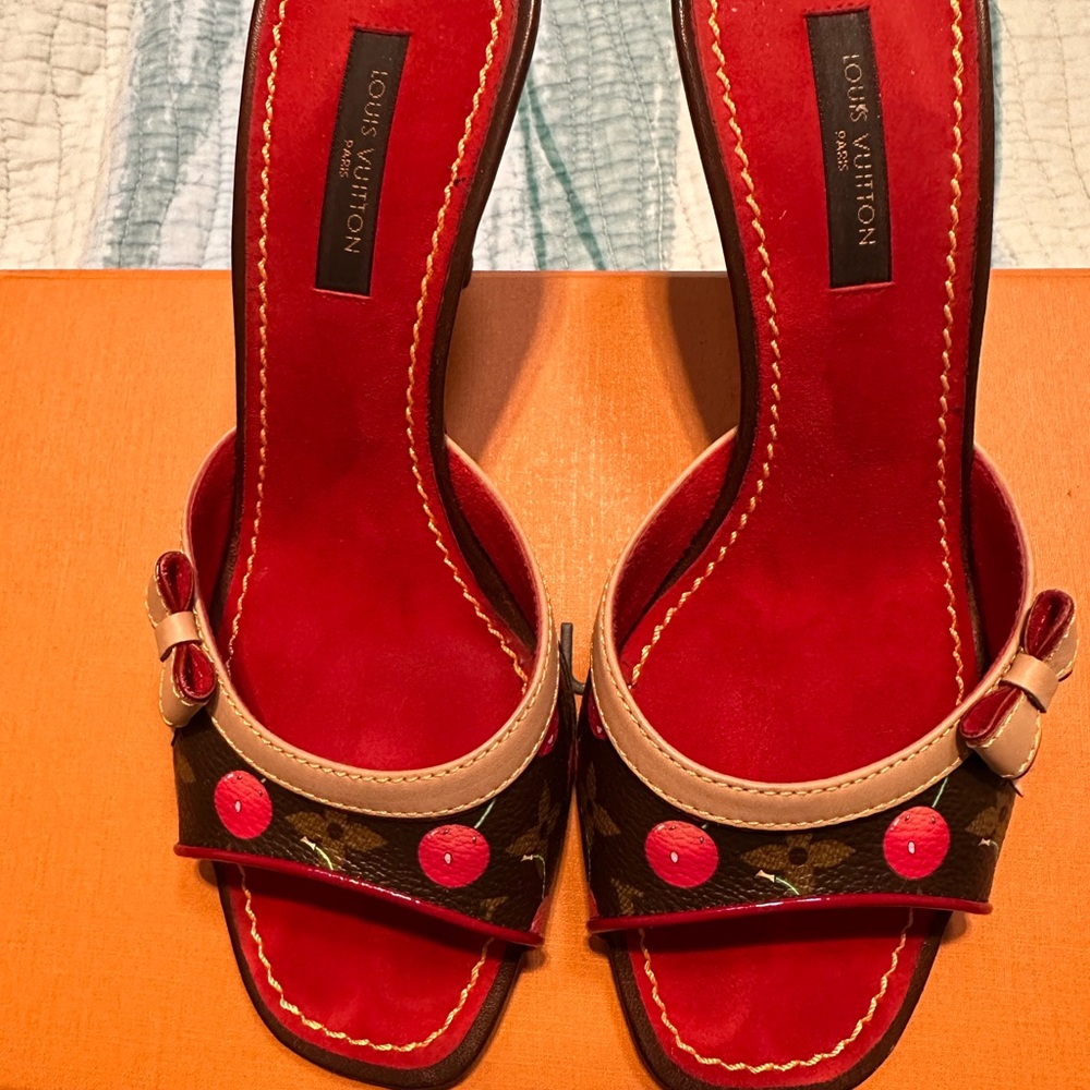 Louis Vuitton Cherry Cerise Red and Brown Women's Sandals